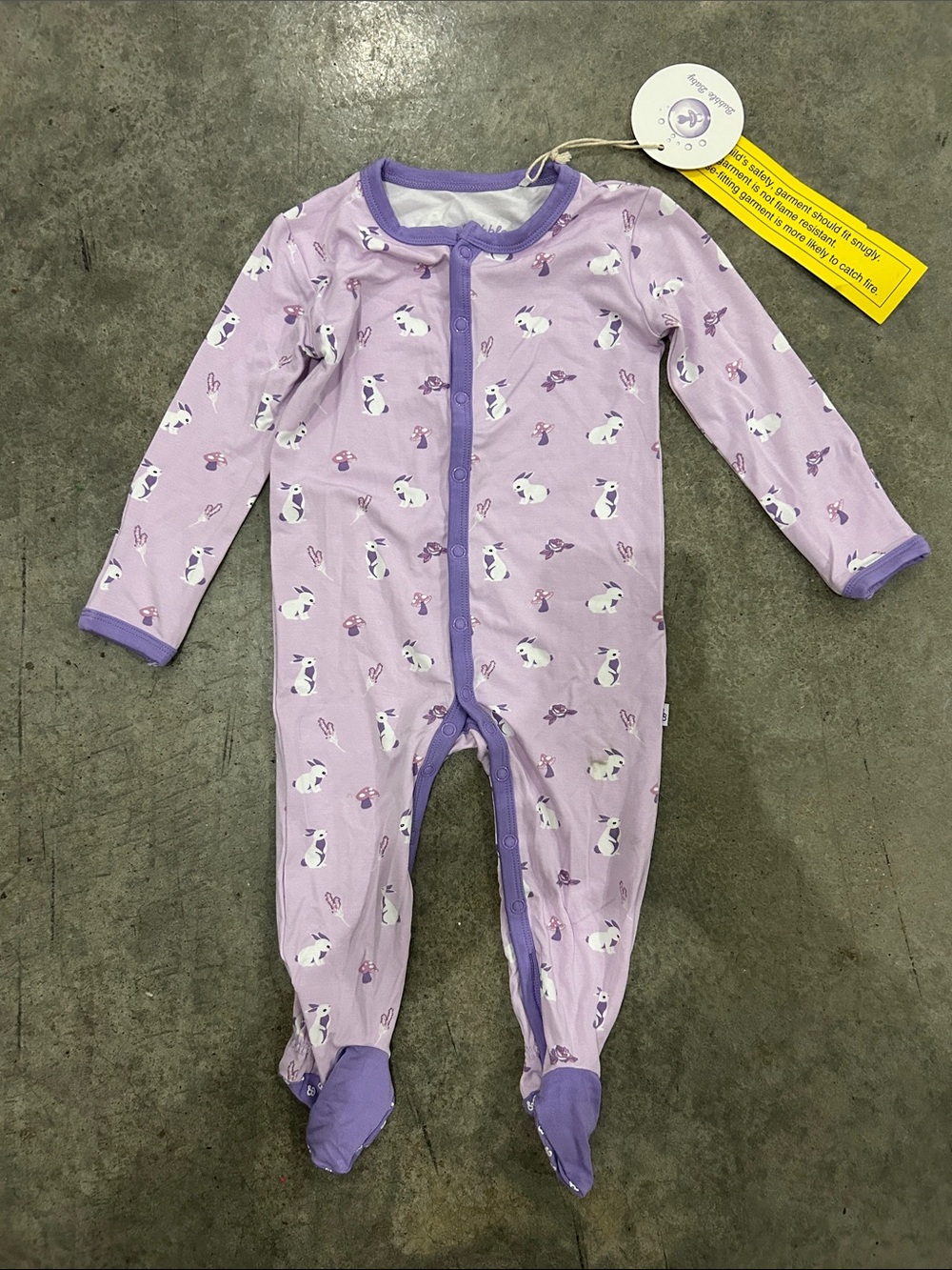 Lavender Bunny Mushroom Print Footed One-Piece